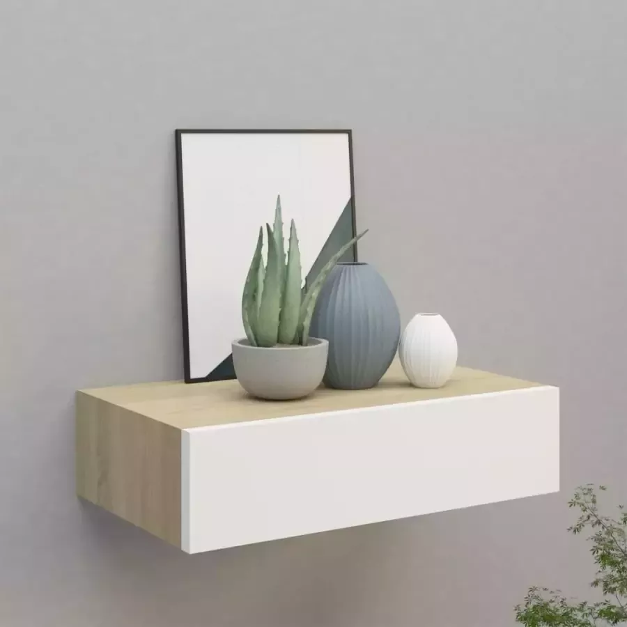 VIDAXL Wandschap met lade 40x23 5x10 cm MDF eikenkleurig en wit - Foto 4