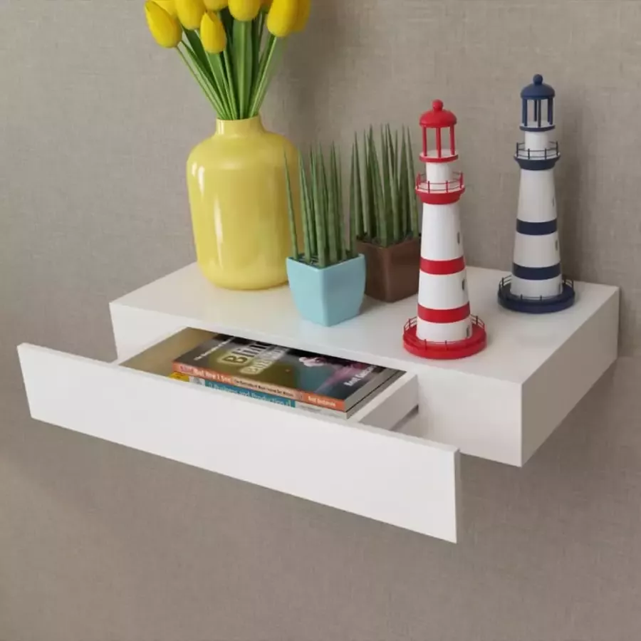 VIDAXL Wandschap met lade zwevend MDF wit - Foto 4