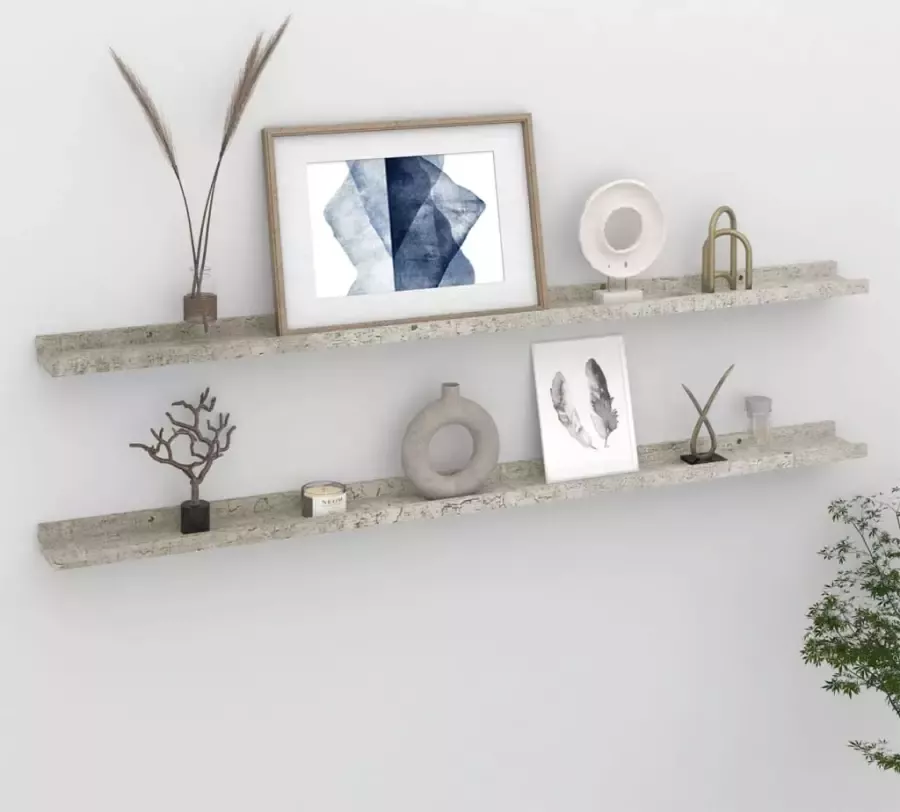 VidaXL Wandschappen 2 st 115x9x3 cm betongrijs - Foto 1