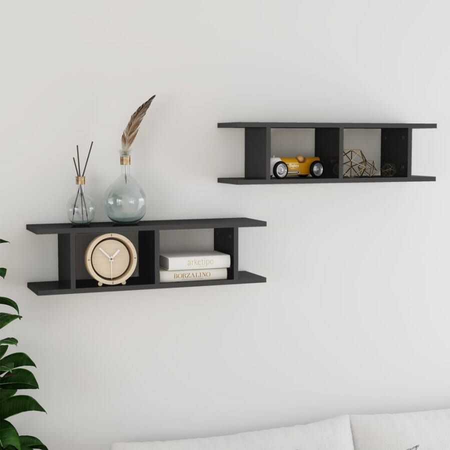 VIDAXL Wandschappen 2 st 75x18x20 cm bewerkt hout hoogglans grijs - Foto 4
