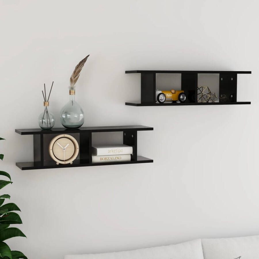 VIDAXL Wandschappen 2 st 75x18x20 cm bewerkt hout zwart - Foto 1