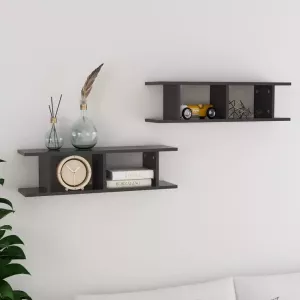 VIDAXL Wandschappen 2 st 78x18x20 cm spaanplaat grijs