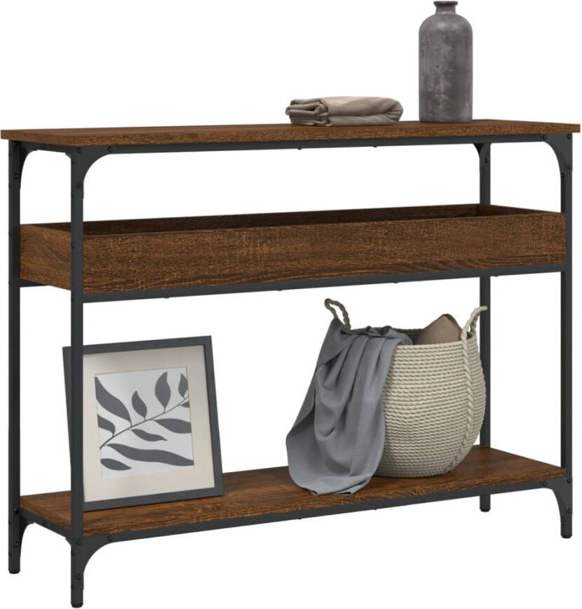 VidaXL -Wandtafel-met-schap-100x29x75-cm-bewerkt-hout-bruineikenkleurig - Foto 2