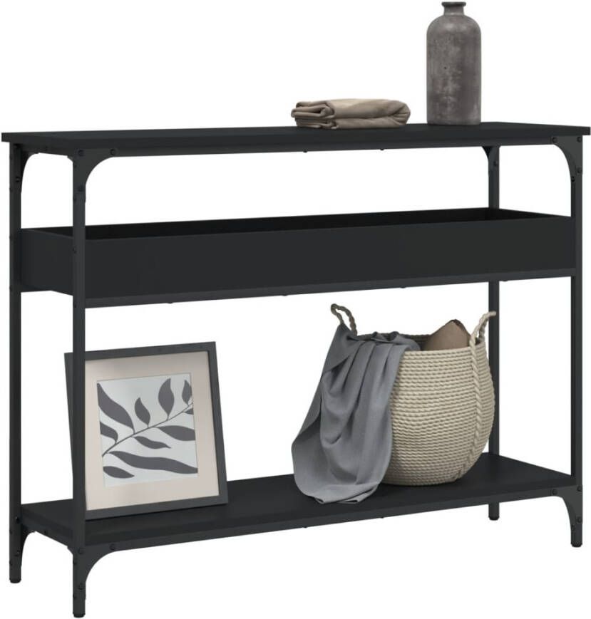 VidaXL -Wandtafel-met-schap-100x29x75-cm-bewerkt-hout-zwart - Foto 2