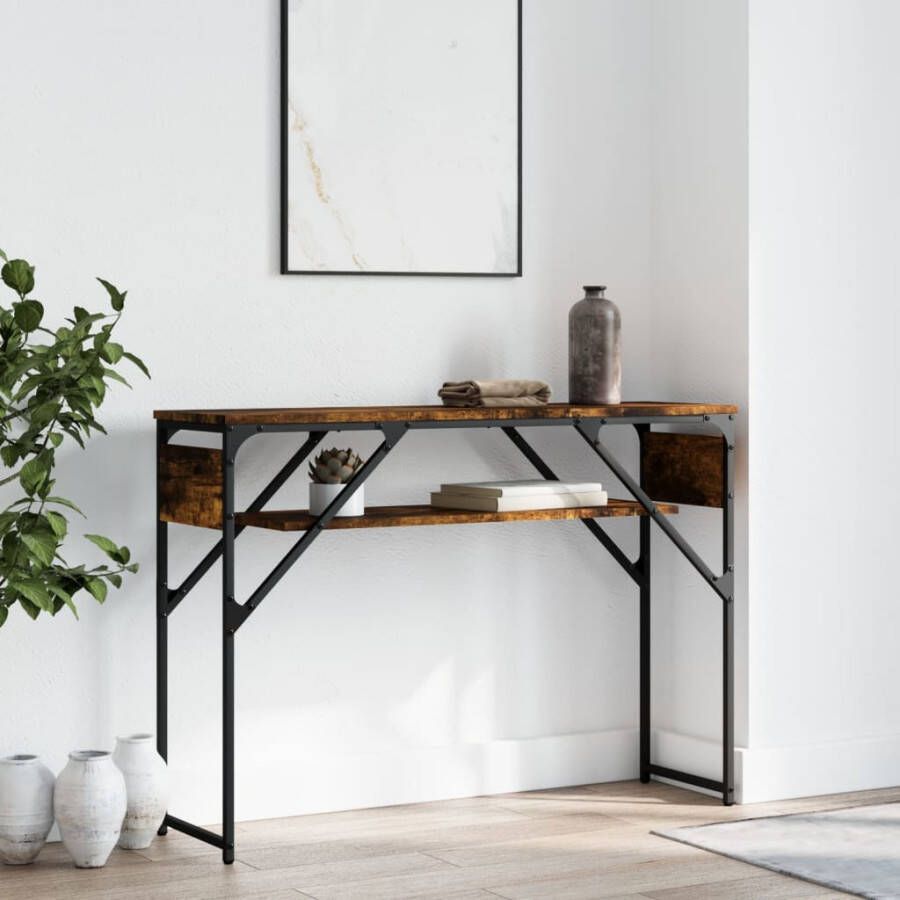 VidaXL -Wandtafel-met-schap-105x30x75-cm-bewerkt-hout-gerookt-eiken - Foto 2