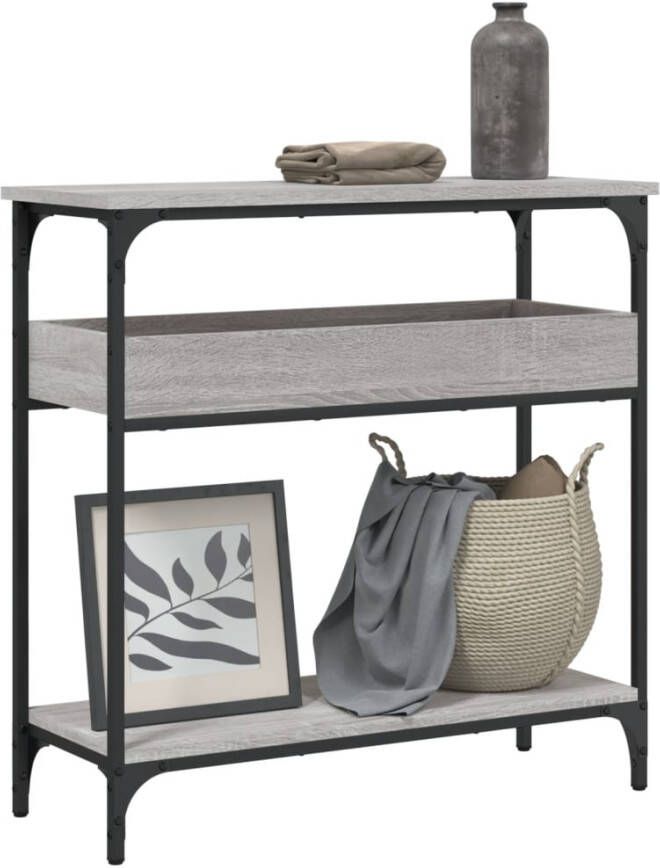VidaXL -Wandtafel-met-schap-75x29x75-cm-bewerkt-hout-grijs-sonoma-eiken - Foto 4