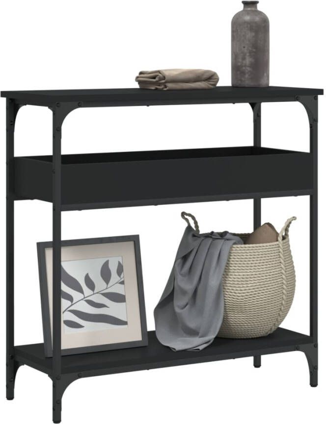 VidaXL -Wandtafel-met-schap-75x29x75-cm-bewerkt-hout-zwart - Foto 4