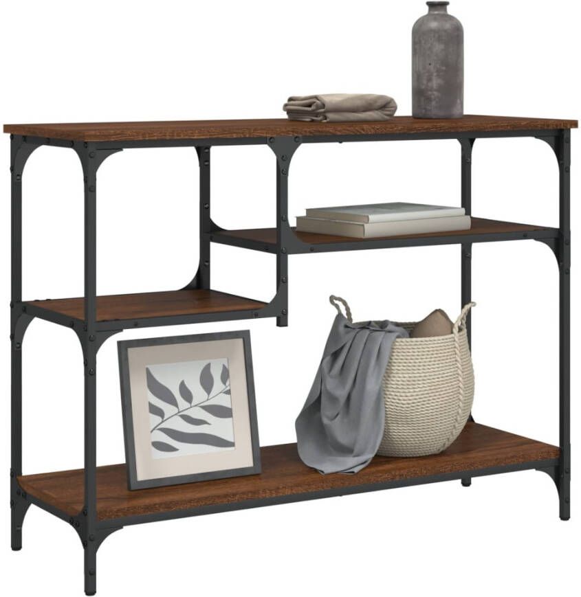 VidaXL -Wandtafel-met-schappen-100x35x75-cm-bruineikenkleurig - Foto 2