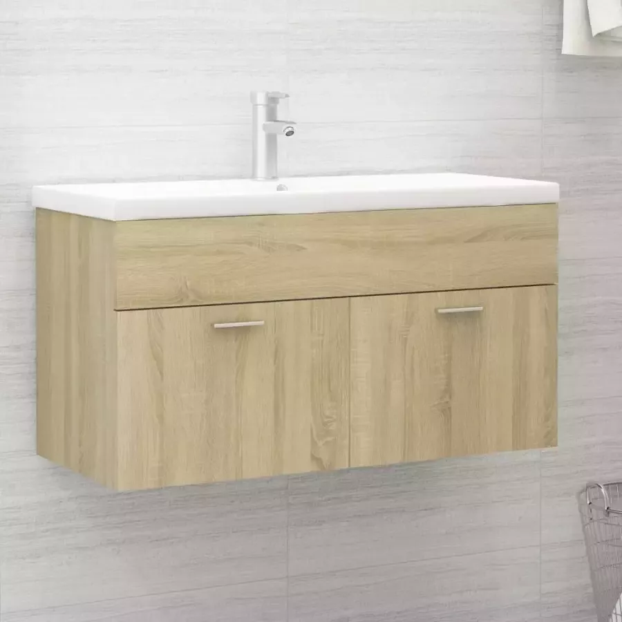 VIDAXL Wastafelkast 90x38 5x46 cm bewerkt hout sonoma eikenkleurig - Foto 4