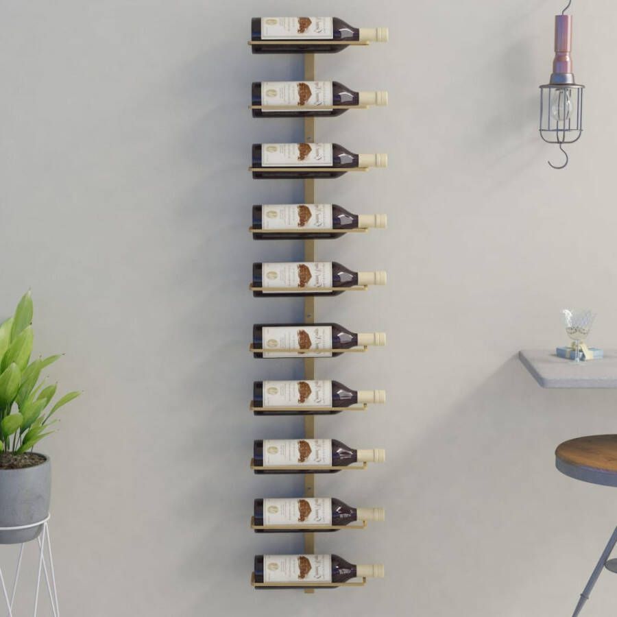 VIDAXL Wijnrek voor 10 flessen wandmontage metaal goudkleurig - Foto 4