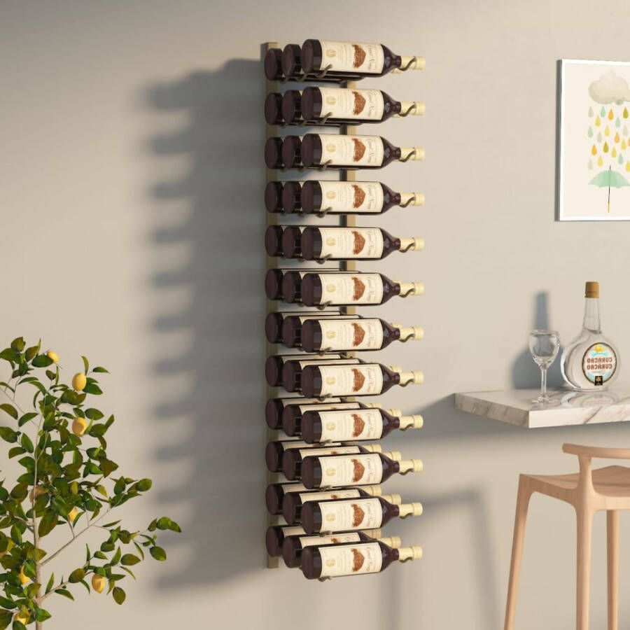 VIDAXL Wijnrek voor 36 flessen wandmontage ijzer goudkleurig - Foto 4