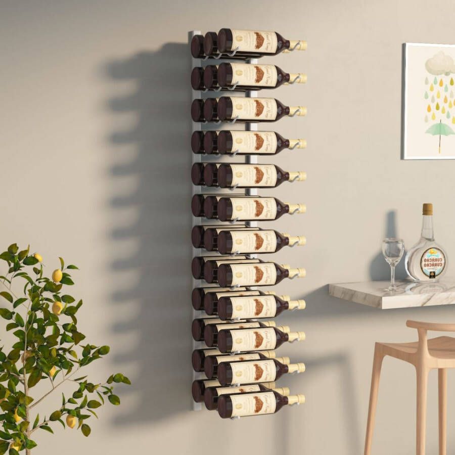 VIDAXL Wijnrek voor 36 flessen wandmontage ijzer wit - Foto 4