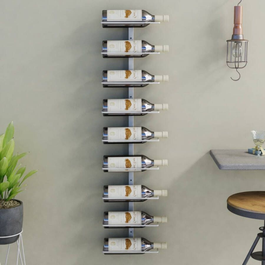 VIDAXL Wijnrek voor 9 flessen wandmontage ijzer wit - Foto 4