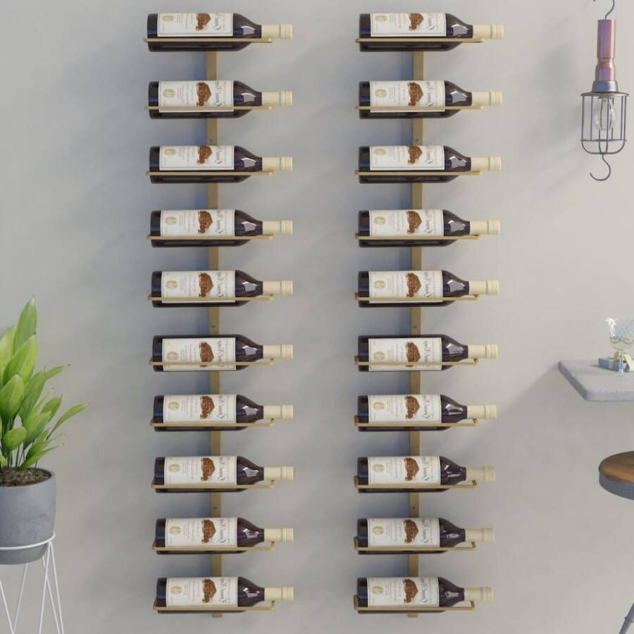 VIDAXL Wijnrekken 2 st voor 10 flessen wandmontage metaal goudkleurig - Foto 4