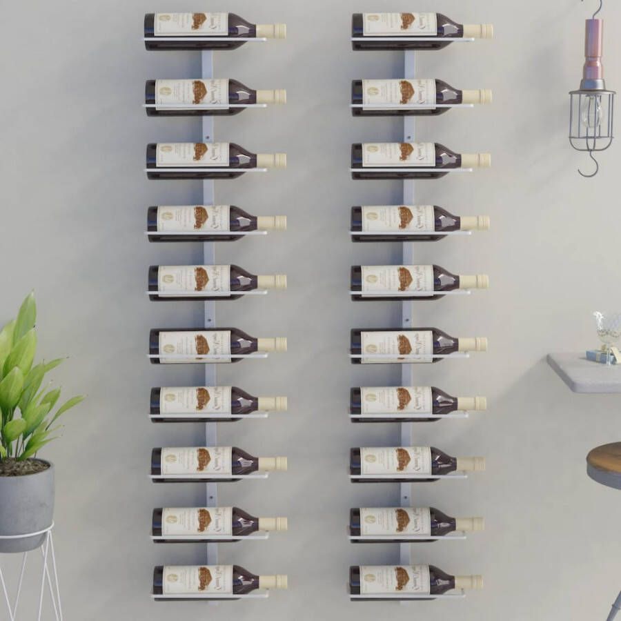 VIDAXL Wijnrekken 2 st voor 10 flessen wandmontage metaal wit - Foto 4