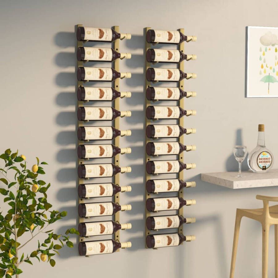 VIDAXL Wijnrekken 2 st voor 12 flessen wandmontage ijzer goudkleurig - Foto 3