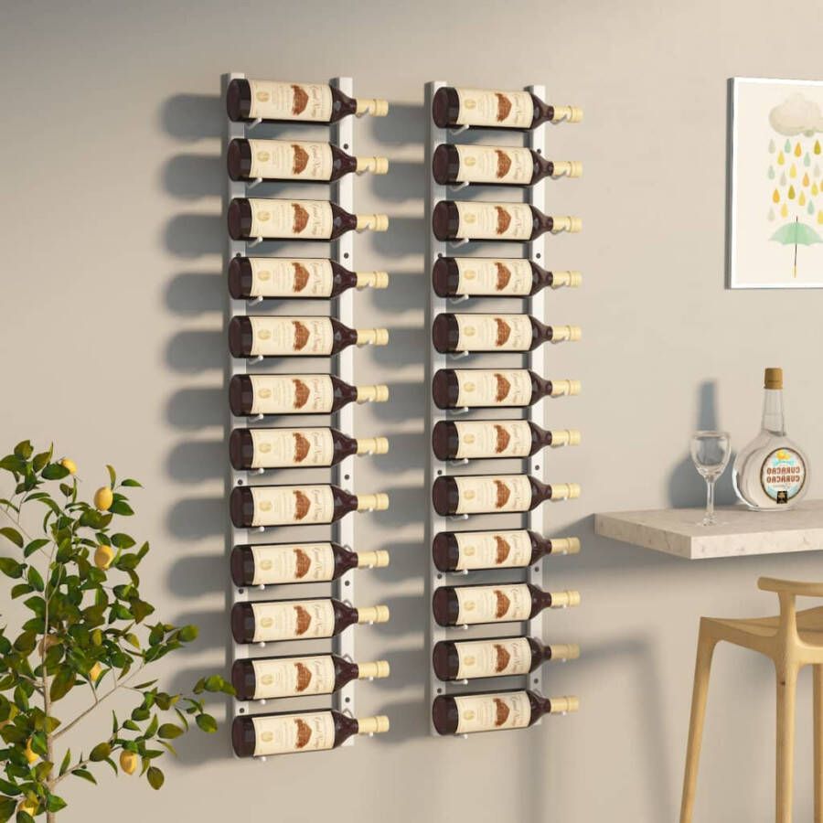 VIDAXL Wijnrekken 2 st voor 12 flessen wandmontage ijzer wit - Foto 3