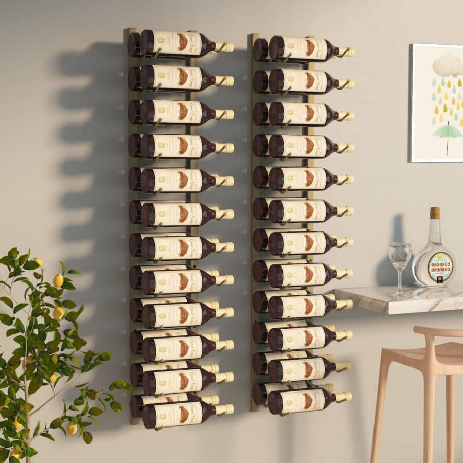 VIDAXL Wijnrekken 2 st voor 24 flessen wandmontage ijzer goudkleurig - Foto 4
