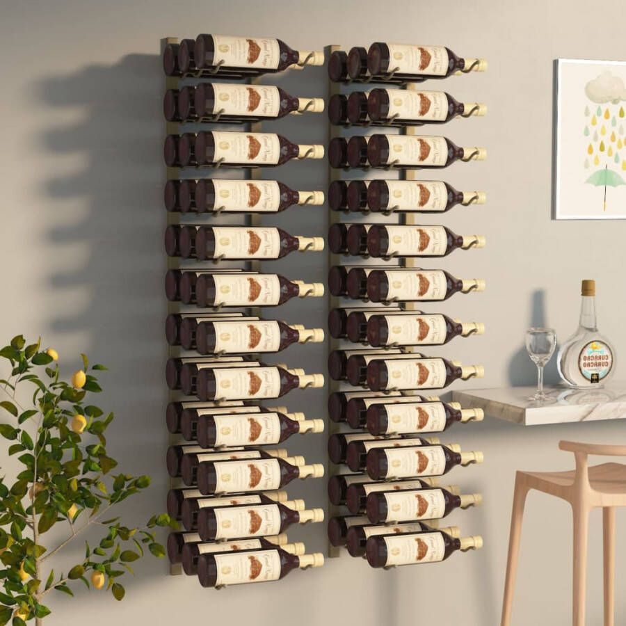 VIDAXL Wijnrekken 2 st voor 36 flessen wandmontage ijzer goudkleurig - Foto 4