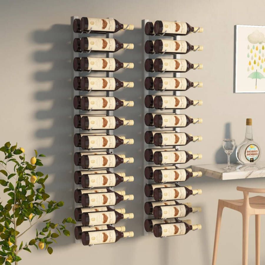 VIDAXL Wijnrekken 2 st wandmontage voor 24 flessen ijzer wit - Foto 4