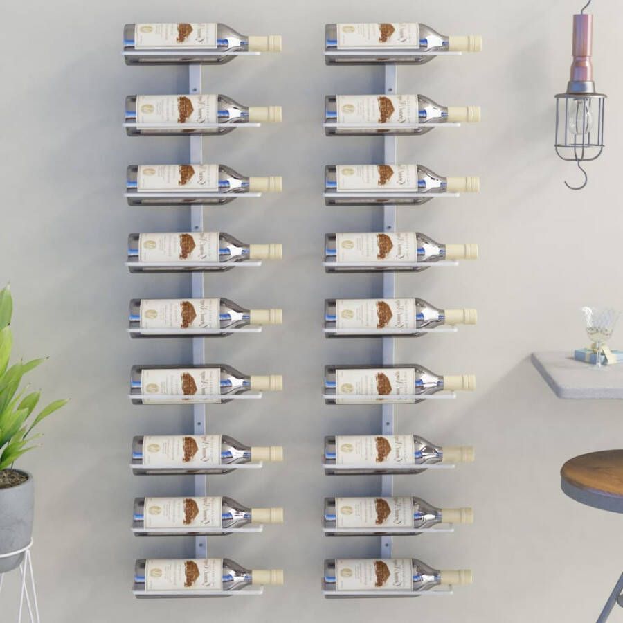 VIDAXL Wijnrekken 2 st wandmontage voor 9 flessen ijzer wit - Foto 4