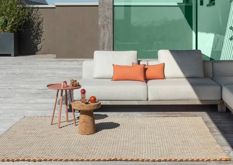 Brink & Campman Lace Tricolore White Sand Mango 496901 Vloerkleed 160 x 230 cm Oranje Rectangular PET Woonkamer Keuken Terrace Gespikkeld Buitentapijten Modern