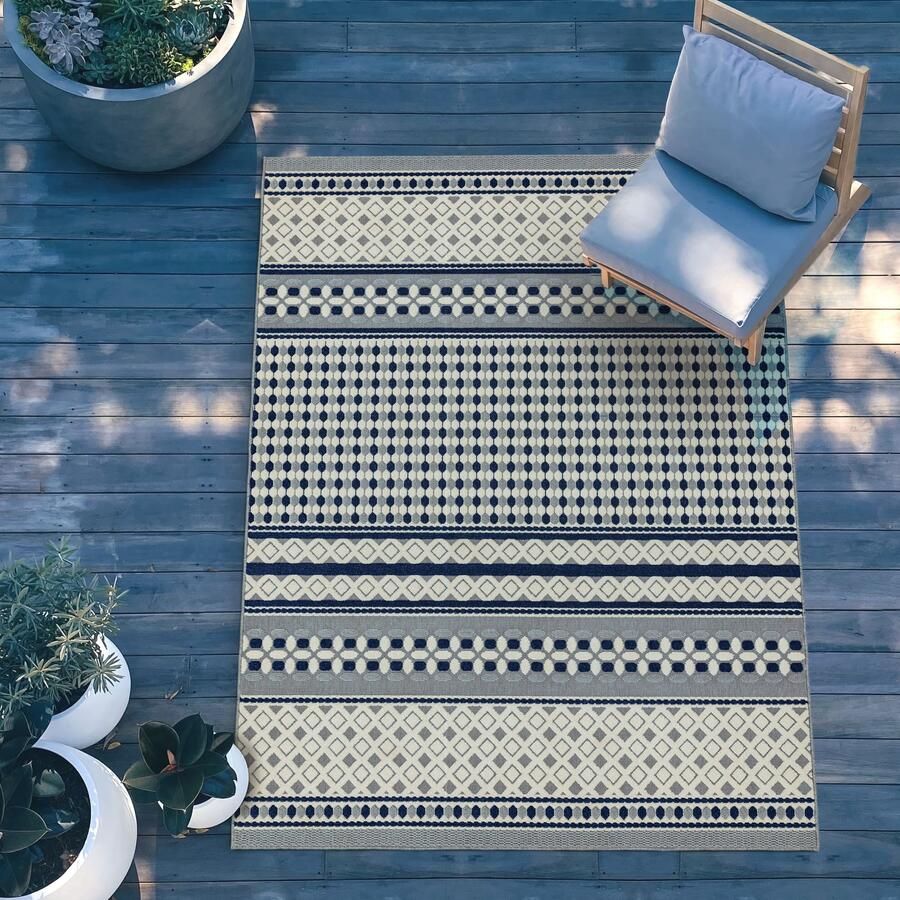 Easy Living Vloerkleed Antibes AN06 Blue White Geometric