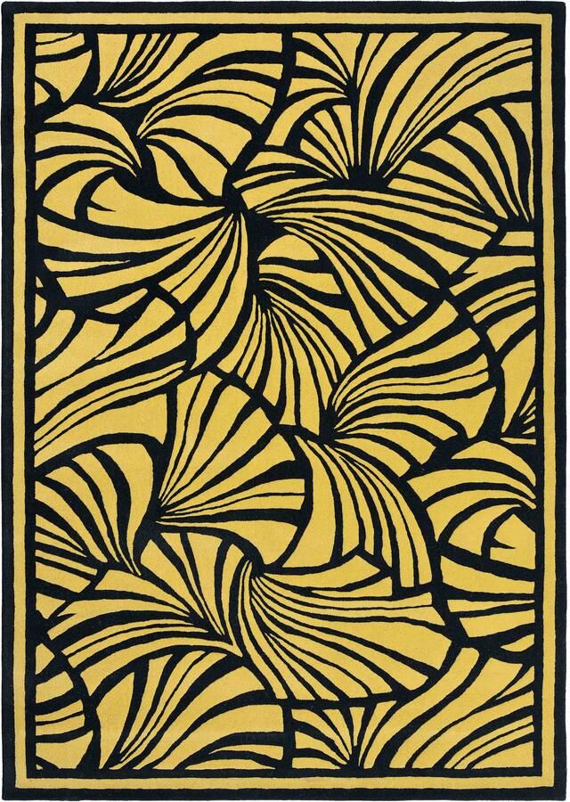 Florence Broadhurst Japanese Fans 39305 Vloerkleed 120x180 Rechthoek Laagpolig Tapijt Modern Geel Zwart