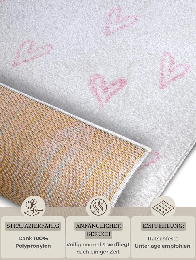 Hanse Home Adventures children&apos;s carpet Hearts Cream Rosa 120x170 cm