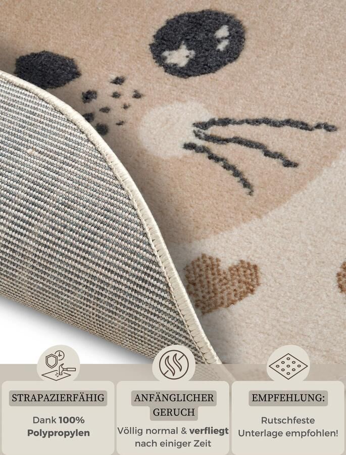 Hanse Home Adventures children&apos;s carpet Round Cat Cream Beige 140 cm