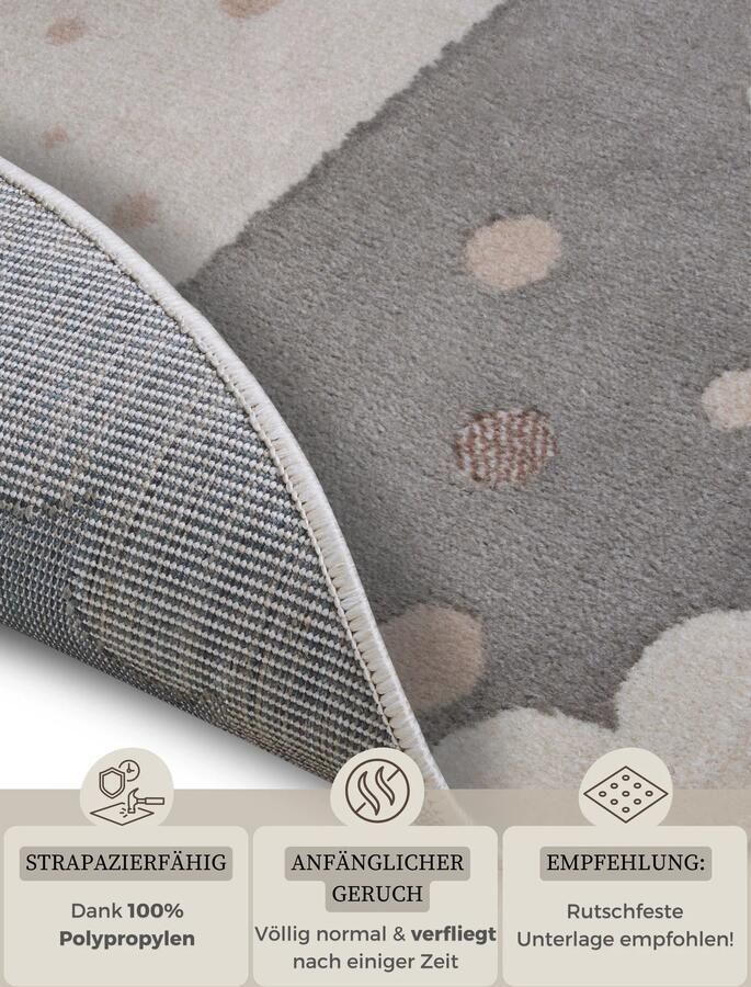 Hanse Home Adventures children&apos;s carpet Round Crown Grey Cream 100 cm