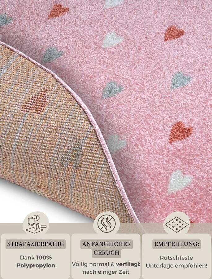 Hanse Home Adventures children&apos;s carpet Round Little Hearts Rose 140 cm