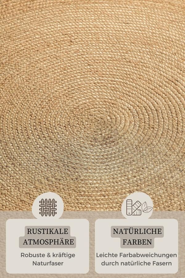 Hanse Home Jute Braided Jute Rug Round Rangpur Natural Gold 140 cm