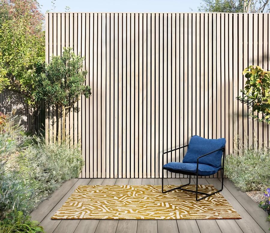 Harlequin Melodic Ochre Gold 443606 Vloerkleed 140 x 200 cm Yellow Rectangular PET Dining Room Living Room Bedroom Floral Modern In & Outdoor
