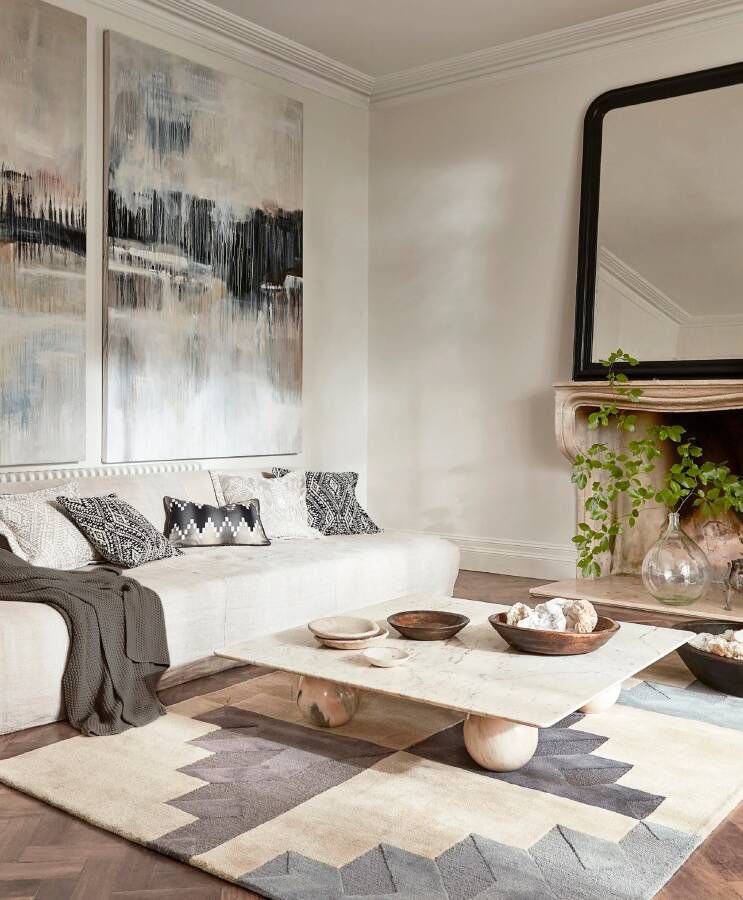 Harlequin Mehari Maize 140101 Vloerkleed 200x280 Rechthoek Laagpolig Tapijt Modern Beige Blauw Grijs