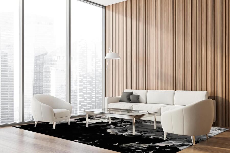 Jackie And The Fish Late Shower Black Puddle Vloerkleed 200x295 Rechthoek Laagpolig Tapijt Modern Beige Wit Zwart - Foto 2