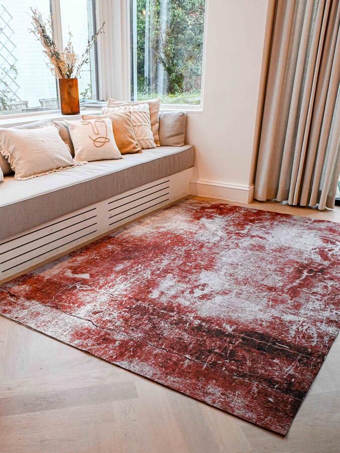 Jackie And The Fish Chaos Yuracan Rust Vloerkleed 170x240 Rechthoek Laagpolig Tapijt Modern Beige Grijs Rood