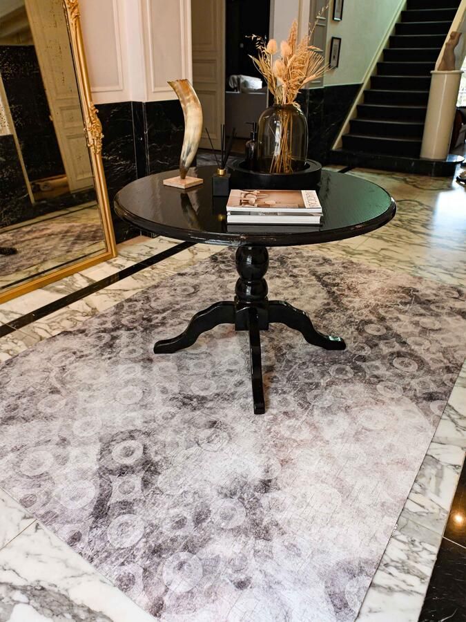 Jackie And The Fish Circle Discal Interference Vloerkleed 170x240 Rechthoek Laagpolig Tapijt Modern Beige Grijs Zwart