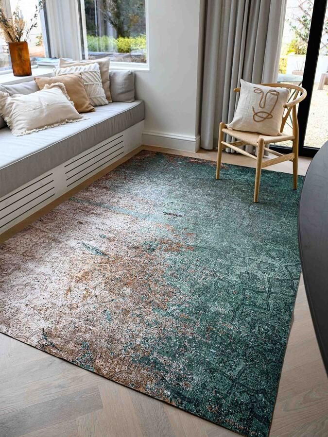 Jackie And The Fish Concours Zagros Green Vloerkleed 140x200 Rechthoek Laagpolig Tapijt Modern Beige Goud Groen