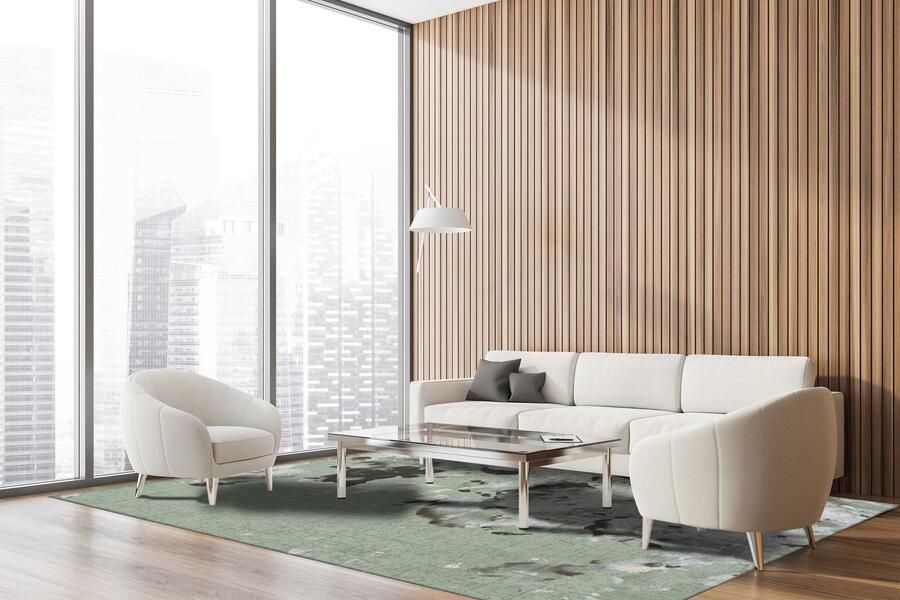 Jackie And The Fish Late Shower Fresh Pistacchio Vloerkleed 200x295 Rechthoek Laagpolig Tapijt Modern Grijs Groen Wit - Foto 2