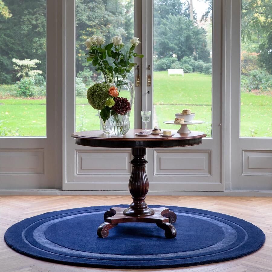 Laura Ashley Redbrook Midnight 81808 Vloerkleed Ø 150 cm Blue Rectangular Round Wool Dining room Living room Plain Modern