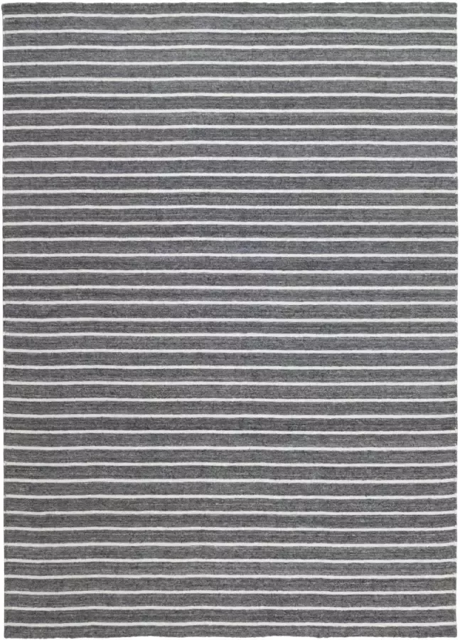 MOMO Rugs Nouveau Stripes Dark Grey Vloerkleed 140x200 Rechthoek Laagpolig Structuur Tapijt Industrieel Antraciet Wit