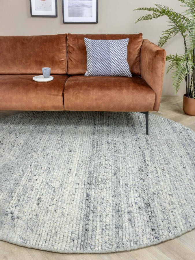 MOMO Rugs Sten Grey Rond Vloerkleed 200 rond Laagpolig Rond Structuur Tapijt Industrieel Grijs Wit Zwart - Foto 2