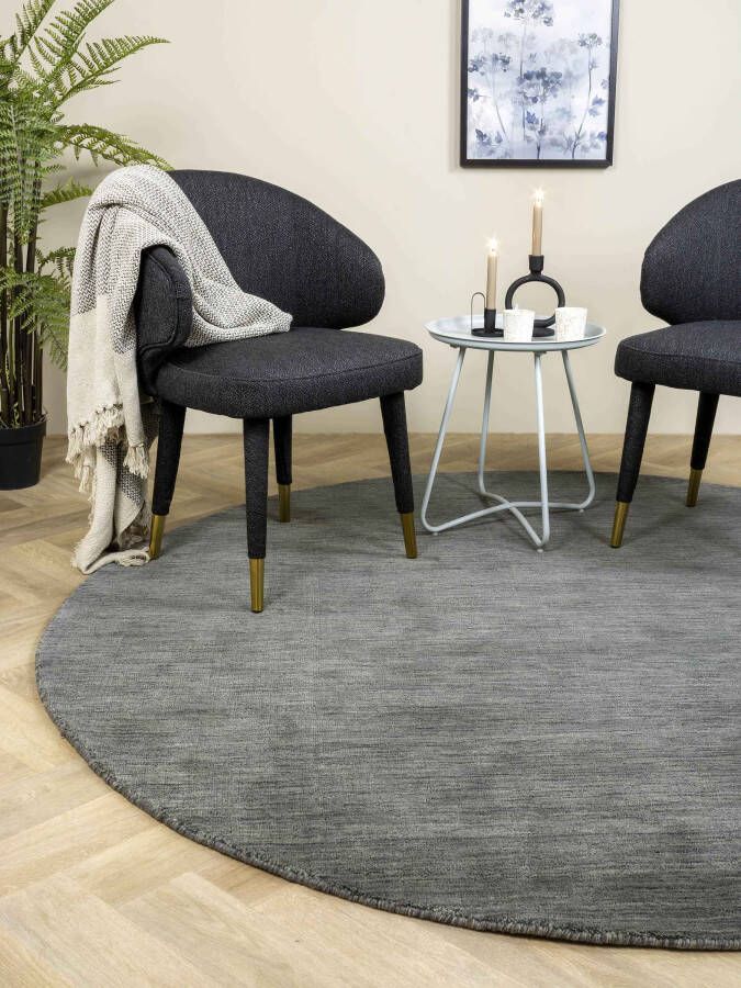 MOMO Rugs Vloerkleed Panorama Uni Rond Dark Grey Vloerkleed 150 rond Laagpolig Rond Tapijt Industrieel Antraciet Grijs - Foto 2