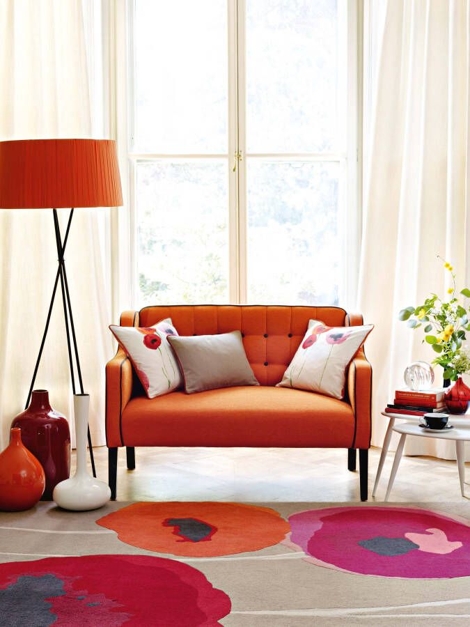 Sanderson Poppies Red Orange 45700 Vloerkleed 170x240 Rechthoek Laagpolig Tapijt Landelijk Meerkleurig