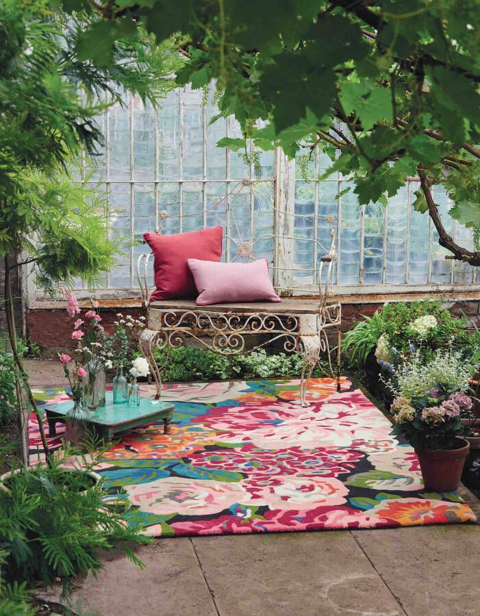 Sanderson Rose & Peony Cerise 45005 Vloerkleed 140x200 Rechthoek Laagpolig Tapijt Klassiek Meerkleurig