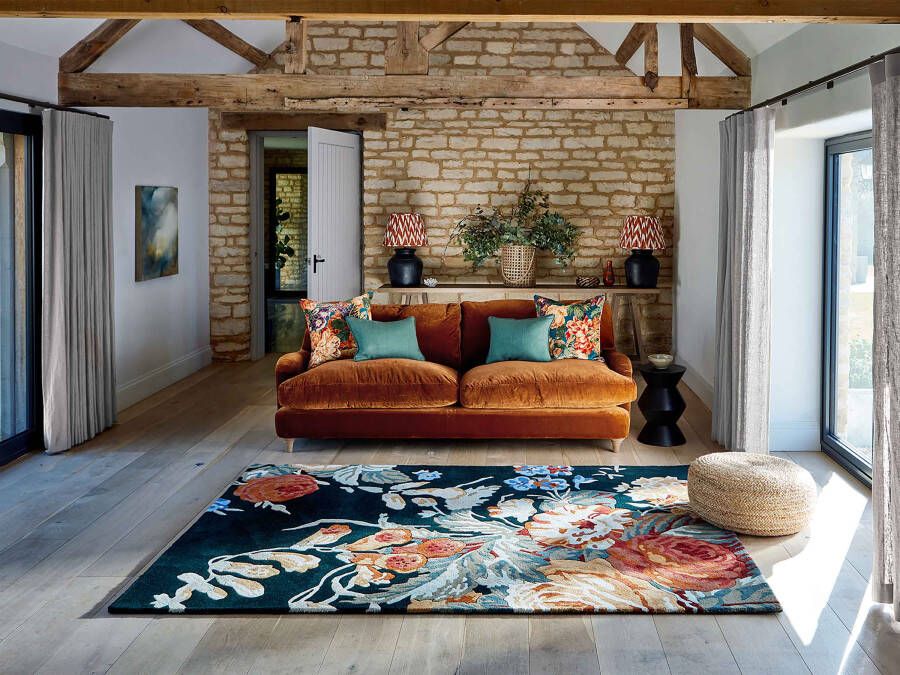 Sanderson Stapleton Park Navy Burnt Orange 45318 Vloerkleed 170x240 Rechthoek Laagpolig Tapijt Modern Meerkleurig