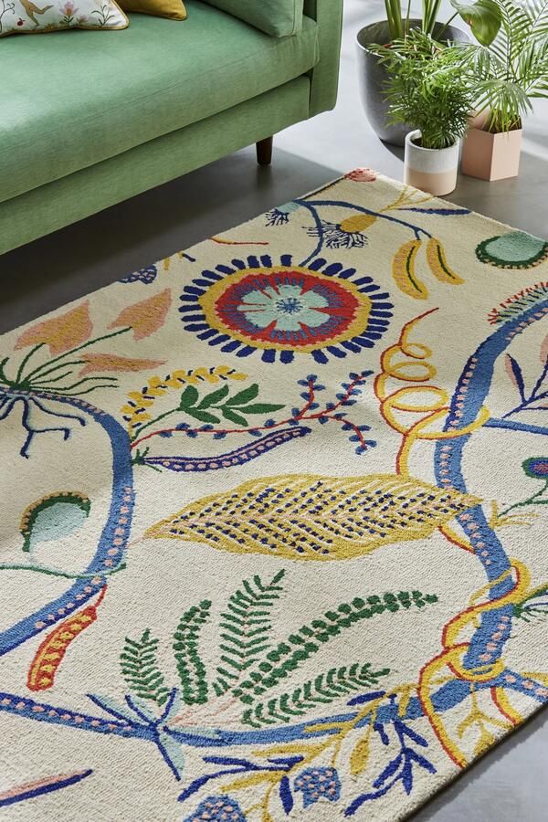 Scion Jackfruit and the beanstalk Chai Sage 125706 Vloerkleed 160 x 230 cm Veelkleurigcolor Rectangular Wol Eetkamer Woonkamer Bloemen Retro Modern - Foto 2