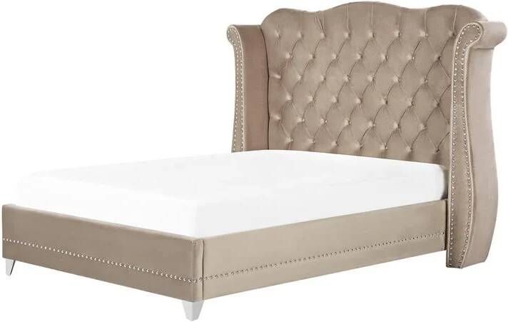 Beliani AYETTE Tweepersoonsbed Taupe 140 x 200 cm Fluweel