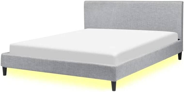 Beliani FITOU Tweepersoonsbed LED Grijs 160 x 200 cm Polyester